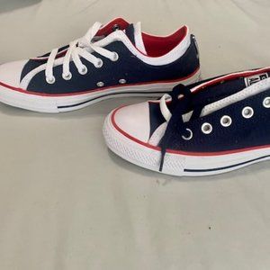Women's Navy Blue/White/Red Chuck Taylors.  White/Navy Laces.  Size 8.5.